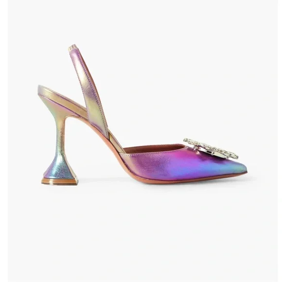 Amina Muaddi Begum Swarovski Crystal-Embellished Multicolor Slingback Heels